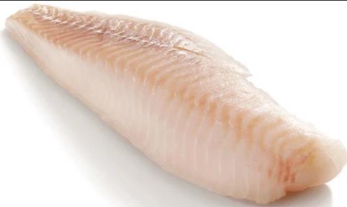 A raw Pacific cod fillet with flaky white flesh.